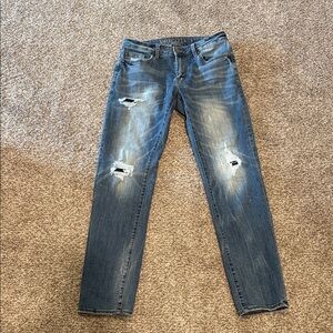American Eagle Outfitters Men's Ripped Blue Flex 4 Jeans